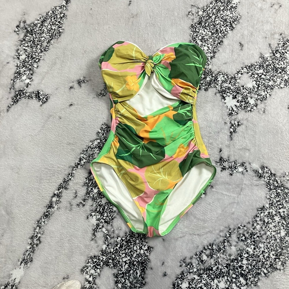 Kate Spade NY Strapless One Piece Swimsuit Small Floral Cutout Ruched‎